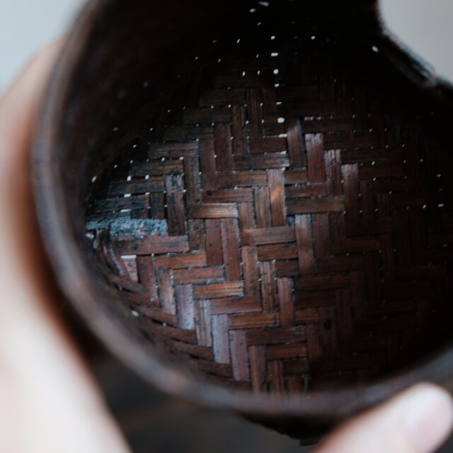 煎茶道具 竹網代 古い碗筒 茶杯や猪口の収納に◇中国産 竹製 細工網代編 碗筒 茶杯入れ 猪口入れ