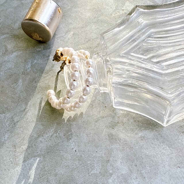 P509-ヴィンテージピアス U.S.A. 1980s Pearl Hoop Pierced Earrings