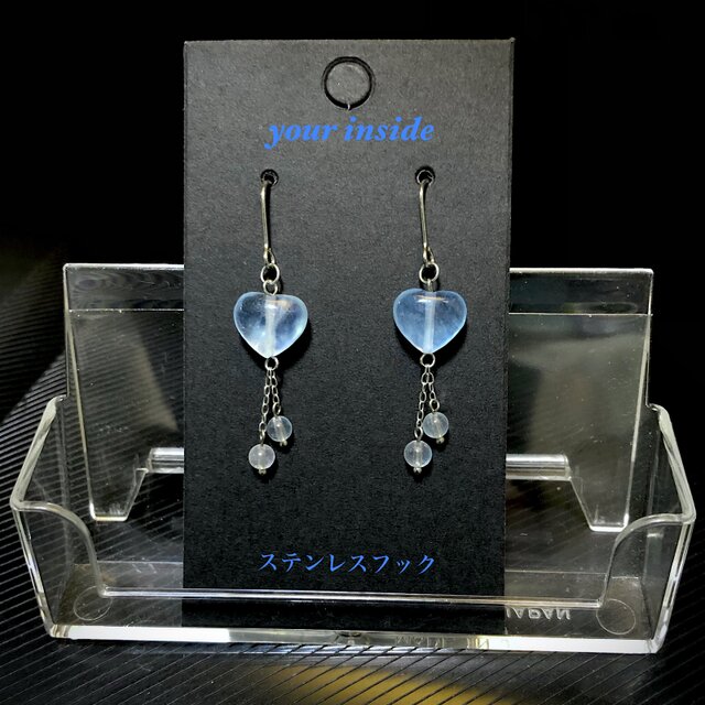 アクアマリン ハート 天然石 ピアス