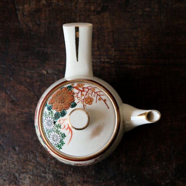 サマー特価¥4400→¥2000】赤と白に芍薬◇九谷焼 花文赤絵金彩急須 丁寧
