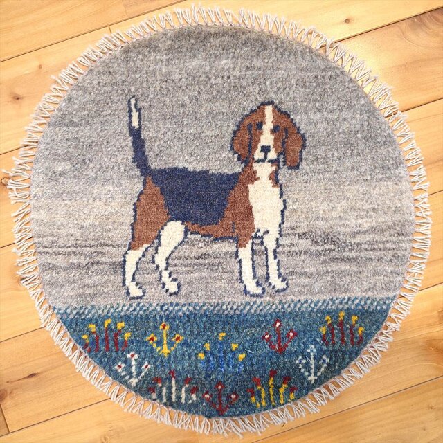 iichi限定目玉】ペルシャ　ギャッベ　アマレバフト　横39Φ40㎝　円形　犬T8725