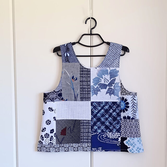 浴衣リメイク　パッチワークベスト　彩