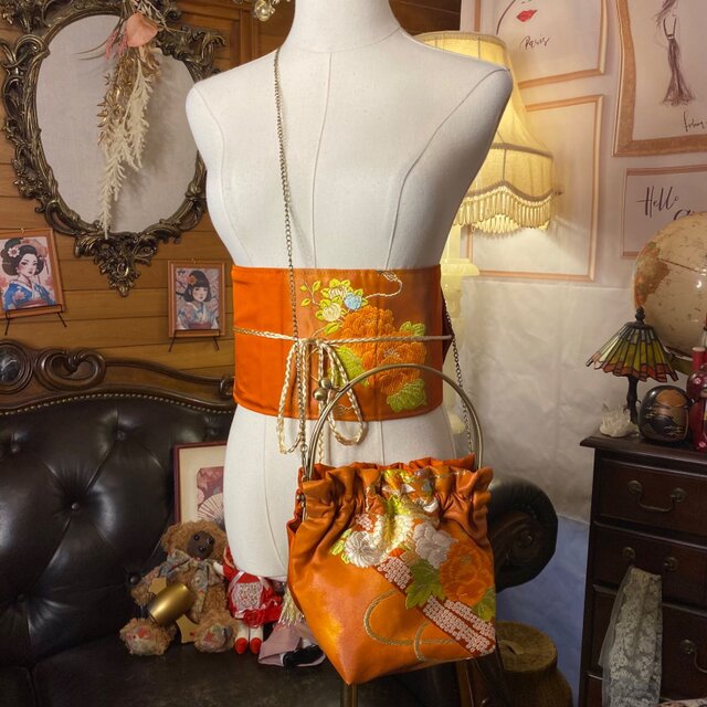 和洋折衷 名古屋帯リメイク ハンドバッグ バック ショルダーチェーン