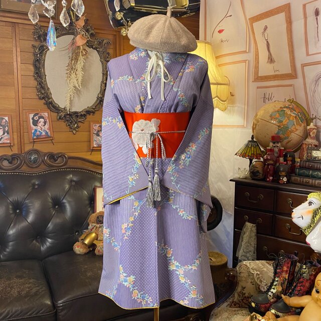 着物リメイク ミニミディ ワンピース／ドレス／洗える化繊 名古屋帯