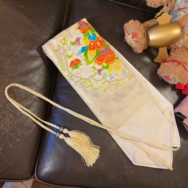 着物リメイク ミニミディ ワンピース／ドレス／洗える化繊 名古屋帯サッシュベルト 淡い藤ねずのストライプ KW-998 着物リメイク ミニミディ ワンピース／ドレス／洗える化繊 名古屋帯
