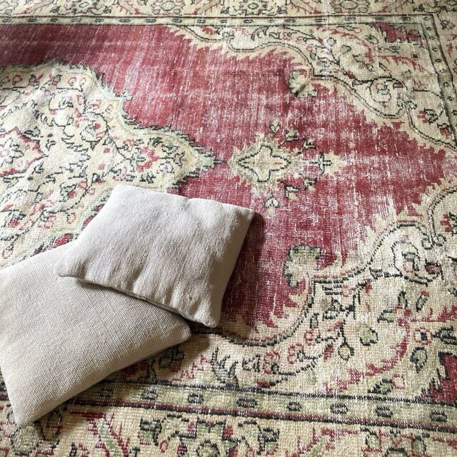 超大判184×299 アンティークレッドメダリオントルコヴィンテージラグ