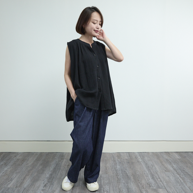 通気性良く肌触りが優しい 楊柳ダブルガーゼ ノースリブ シャツ