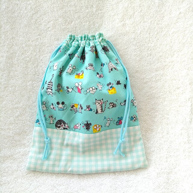 巾着袋  ねこ＆ねずみ