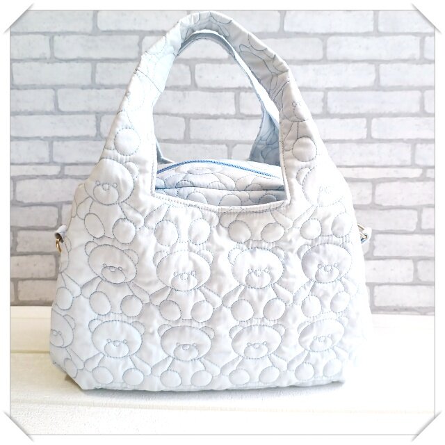 2way☆くま柄キルト（水色）の3roomsトートバッグ