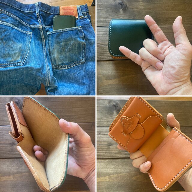 ショートウォレット(SW-01LS:グリーン×キャメル/左利き用) | iichi