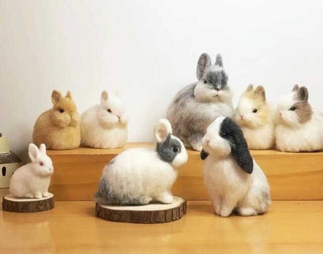 羊毛フェルト うさぎ utucaさん アクセサリートレー ぬいぐるみ 羊毛フェルト オーダー 「リアルで可愛いウサギちゃん
