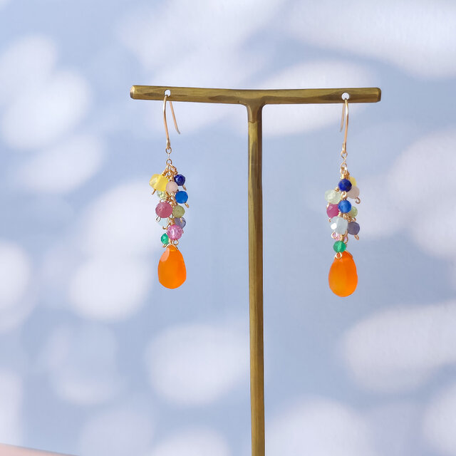 14kgfカーネリアンアゲートピアス/イヤリング 天然石ピアス 14kgf