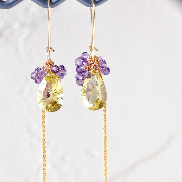 宝石質ピンクアメジスト、レモンクォーツ14Kgfチャーム