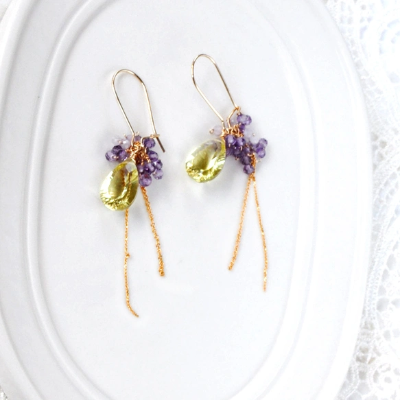 534/14kgf宝石質レモンクォーツ◆・ピンクアメジスト◇チャーム 宝石質ピンクアメジスト、レモンクォーツ14Kgfチャーム