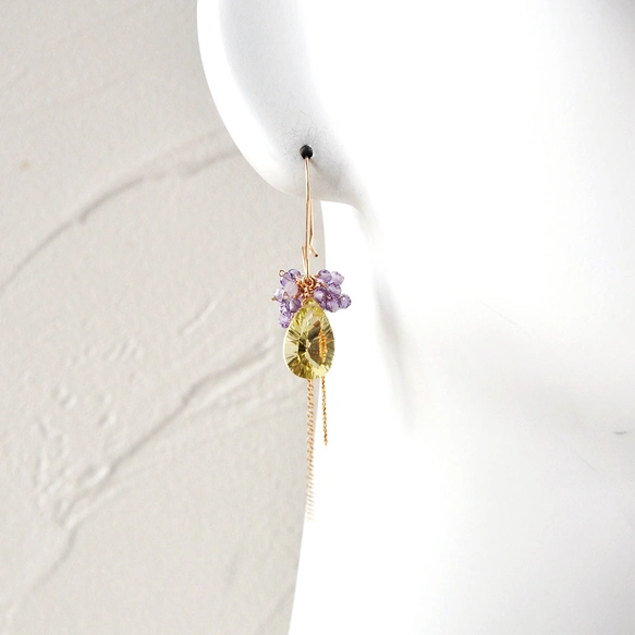 534/14kgf宝石質レモンクォーツ◆・ピンクアメジスト◇チャーム 宝石質ピンクアメジスト、レモンクォーツ14Kgfチャーム