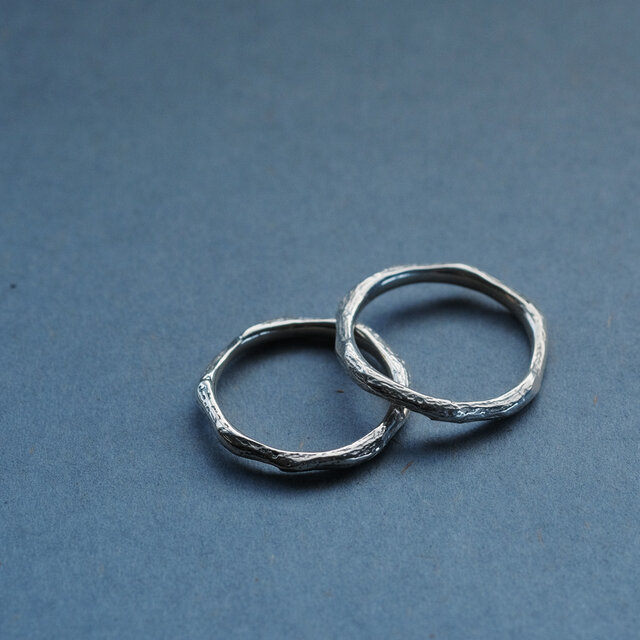 2コset) 小枝 テクスチャー ペア リング シルバー925