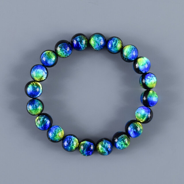 10mm 沖縄ケラママリン 琉球蛍石ガラス 腕輪 ブレスレット 数珠 蓄光  UDA212