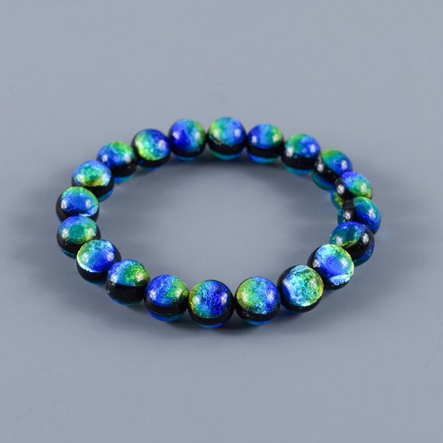 10mm 沖縄ケラママリン 琉球蛍石ガラス 腕輪 ブレスレット 数珠 蓄光