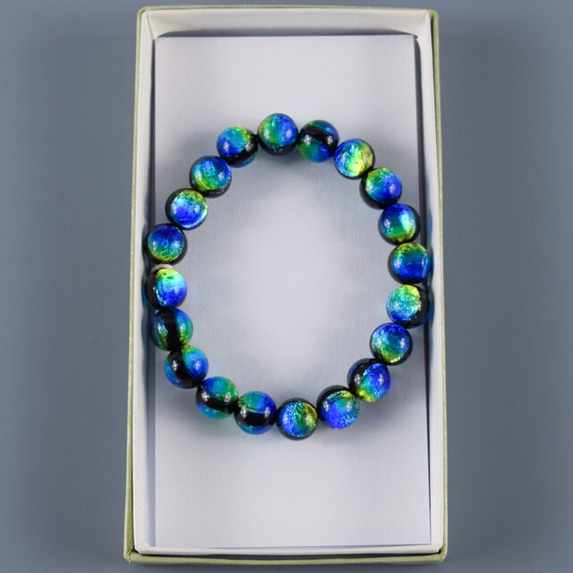 10mm 沖縄ケラママリン 琉球蛍石ガラス 腕輪 ブレスレット 数珠 蓄光