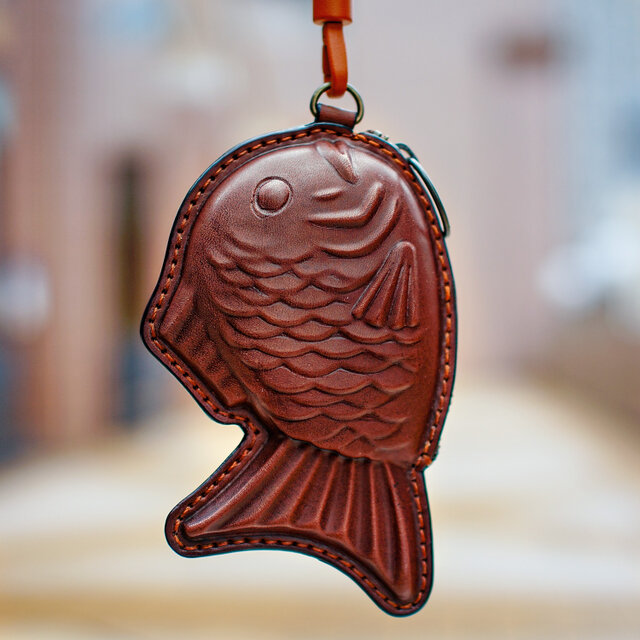 銅製 小物入れ 本革たい焼き小物入れ【赤銅色／しゃくどういろ】 | iichi 日々の