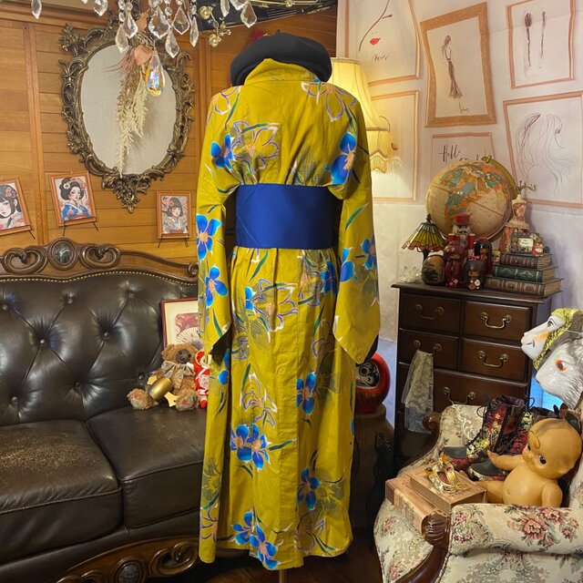 浴衣リメイク ロング ワンピース ドレス 付和洋折衷 カナリア