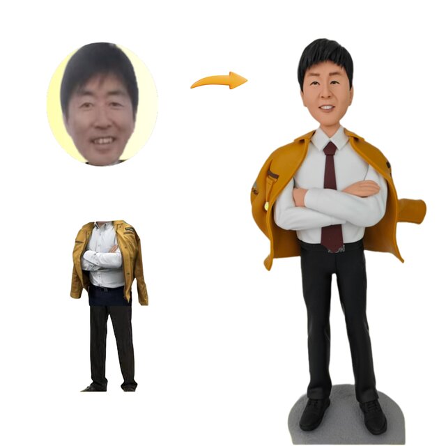 就職祝い、退職祝い、似顔絵 人形 オーダーメイド ドール オリジナル 肖像画　置物　フィギュア 作成、上司、社長、同僚、部下