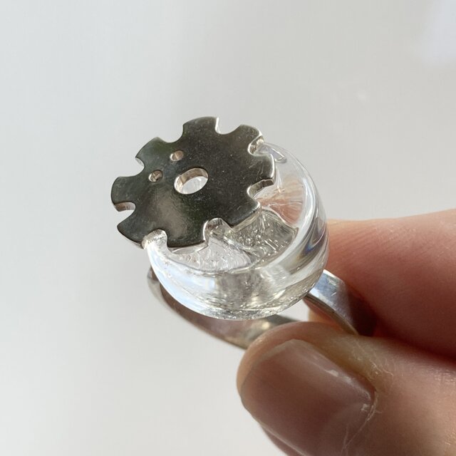 歯車のリング・ガラス/950silver　#19