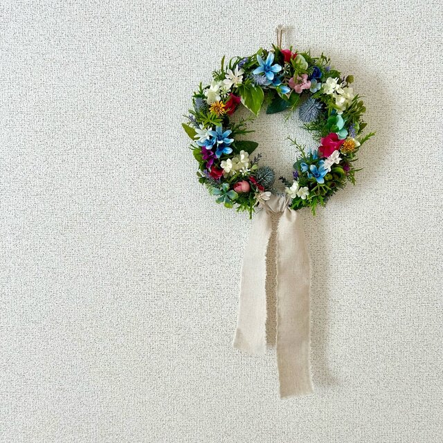 長いリボンが垂れ下がる＊風鈴型リース【Ｂ】