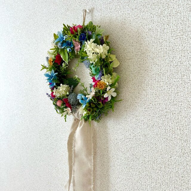 長いリボンが垂れ下がる＊風鈴型リース【B】 | iichi 日々の