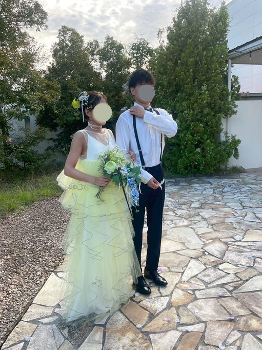 実例写真！パーティードレス キャミソール イエロー ツーピース ノースリーブ ロング デザイン感 2次会