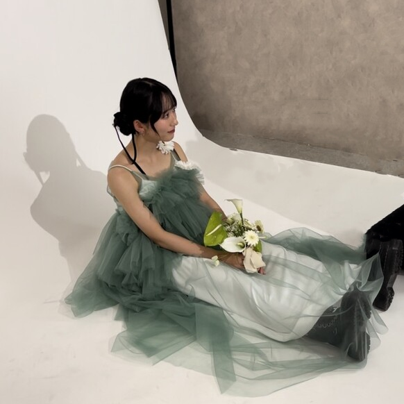 結婚式 ドレス ライトグリーン 2way チュールスカート付き 9号 Kana ドレス チュールフリルスリーブ Iライン 2way ドレス 結婚式