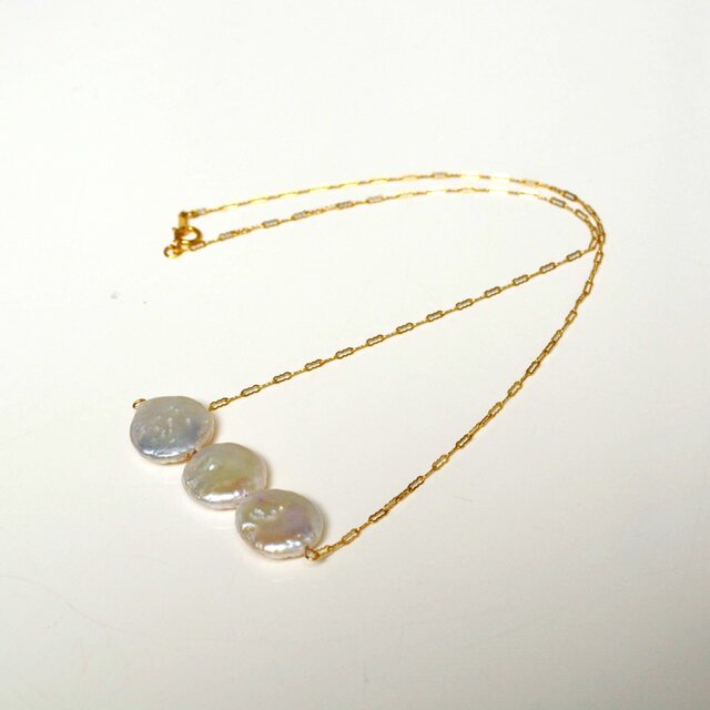 コイン型淡水パールの14kgfチェーンネックレス◆送料無料♪