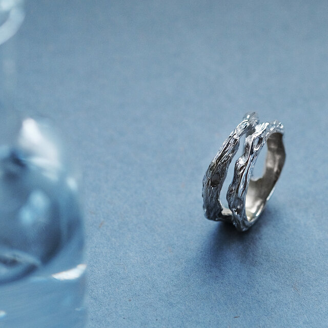 流木 テクスチャー 2連 リング シルバー925