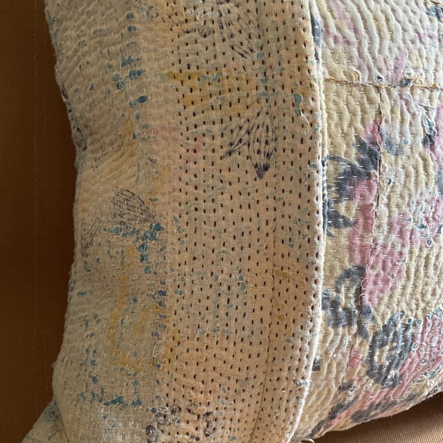 40×40 インドカンタキルトヴィンテージクッションカバー ブルー