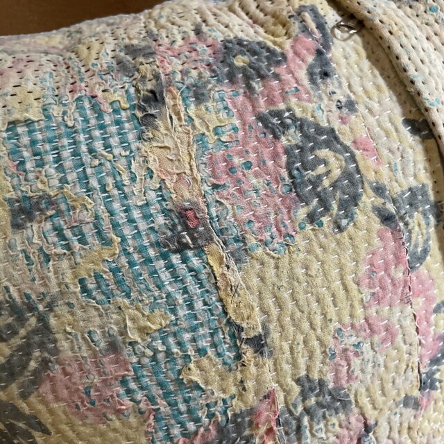 40×40 インドカンタキルトヴィンテージクッションカバー ブルー
