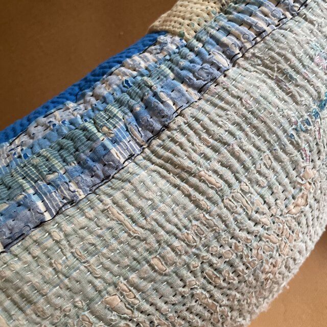 40×40 インドカンタキルトヴィンテージクッションカバー ブルー