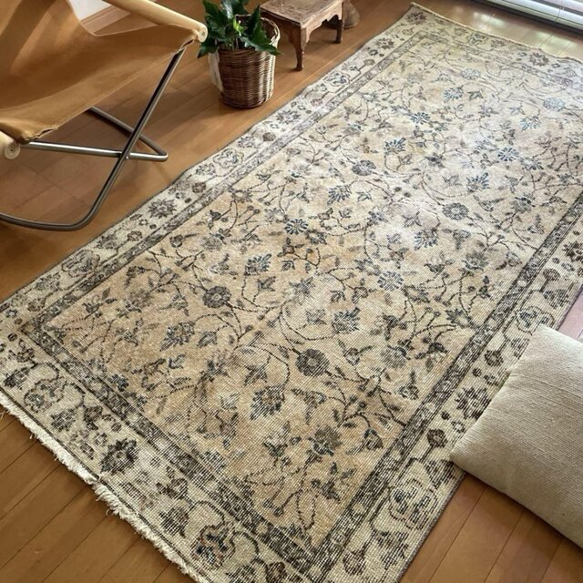 貴重106×203 ミルクティー草花ボタニカル柄 トルコヴィンテージ