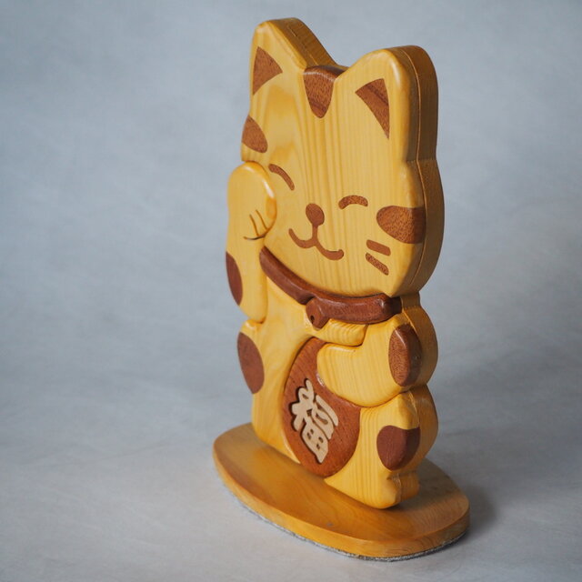 木製 招き猫 中型 茶色 【公式通販】