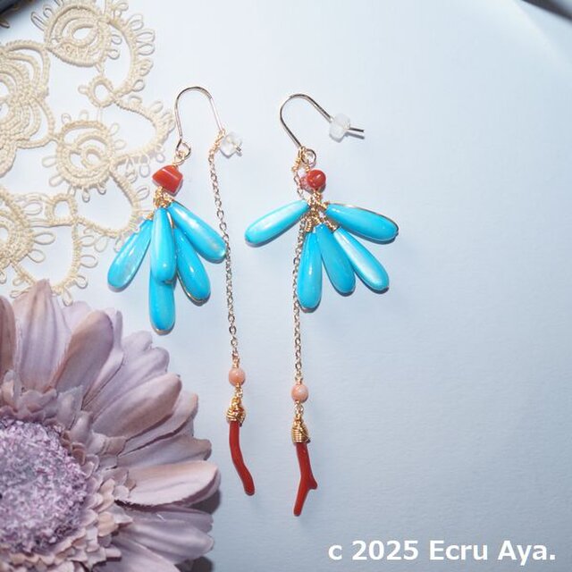 *海の恩恵*シェルとサルディーニャ産本珊瑚の２ｗａｙピアス