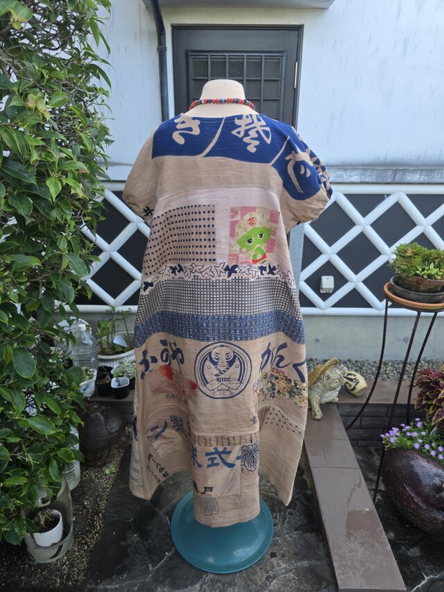 着物リメイク ハンドメイド 手ぬぐい 柿渋染め パッチワーク