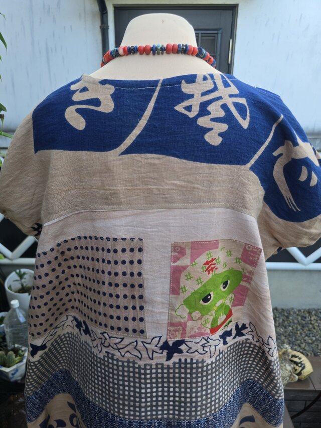 着物リメイク ハンドメイド 手ぬぐい 柿渋染め パッチワーク