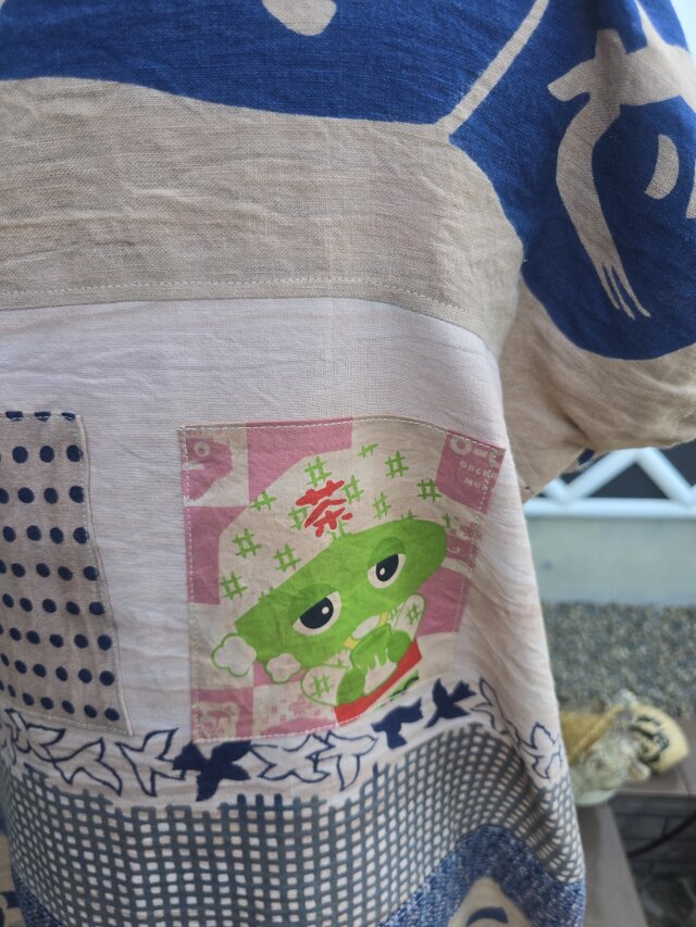 着物リメイク ハンドメイド 手ぬぐい 柿渋染め パッチワーク