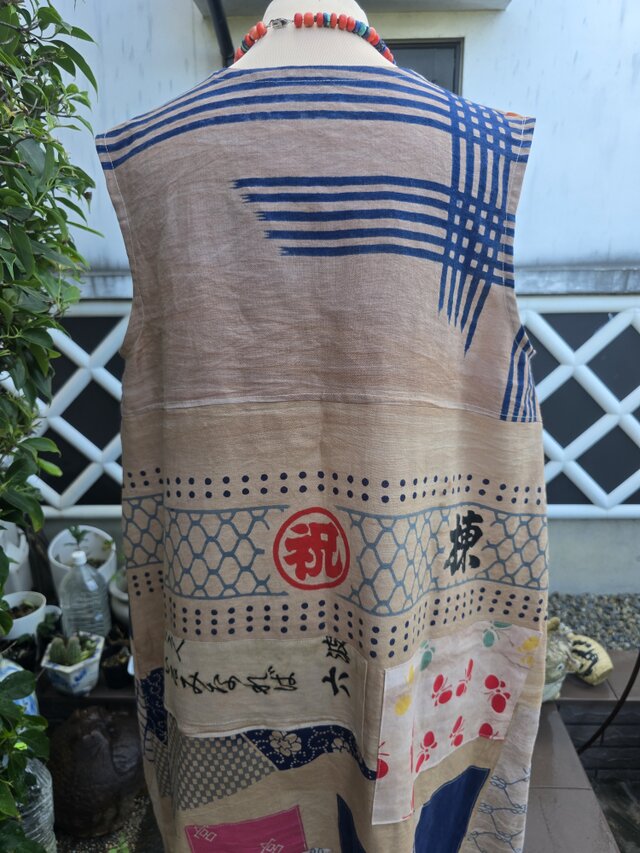 着物リメイク ハンドメイド 手ぬぐい 柿渋染め ジャンパー