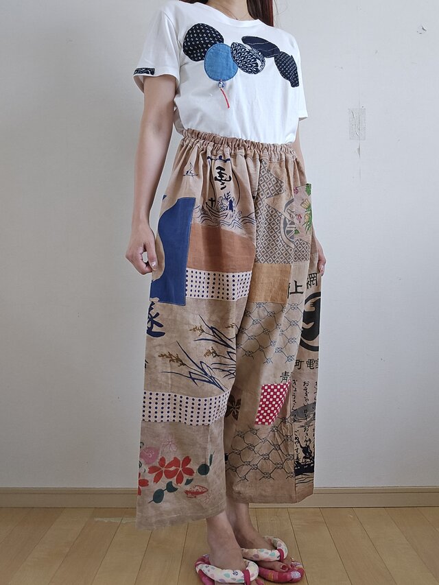 着物リメイク ハンドメイド 柿渋染め てぬぐい パンツ | iichi 日々の