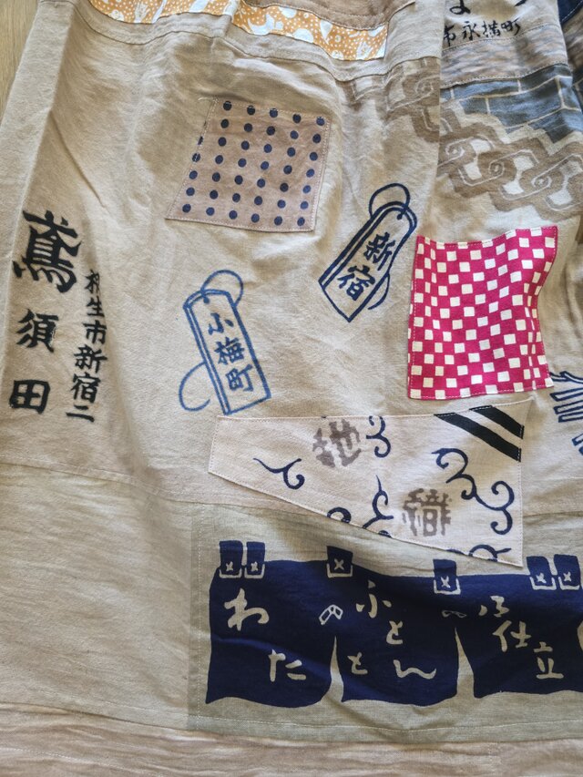 着物リメイク ハンドメイド 手ぬぐい 柿渋染め パッチワーク スカート