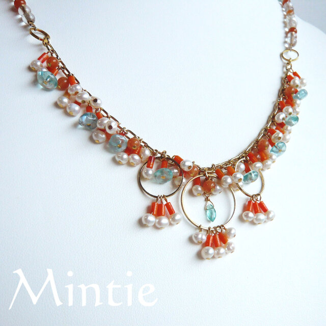 【SALE】一点もの★コーラルとアパタイトのネックレス