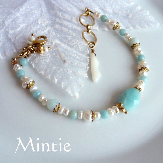 【SALE】一点もの★ブレスレット　アマゾナイト＆淡水パール