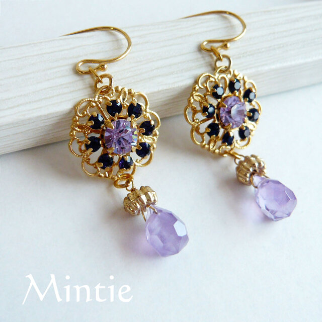 【SALE】一点もの★ピアス　ヴィンテージパーツとアメジスト