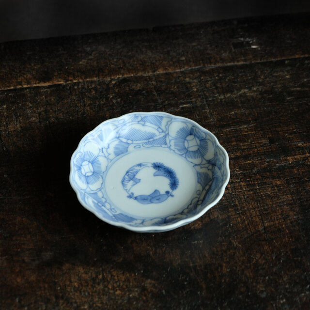 【サマー特価¥2200→¥1500】線描きで可愛い◇瀬戸焼　花文線描き膾皿　antiques/骨董　古民家　丁寧な暮らし　明治期