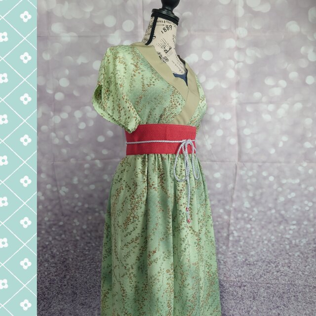 d80 フレンチスリーブ 着物風 カシュクールワンピース サッシュ